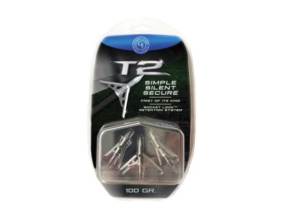 G5 Outdoors T2 100 gr Ballistic Match Point Practice 2-Blade Expandable Broadhead, Gray Pack of 3