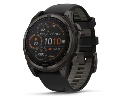 Garmin Fenix 8 47 mm, Solar, Sapphire, Carbon DLC Titanium with Black/Pebble Gray Silicone Band