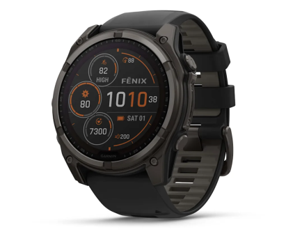 Garmin Fenix 8 51 mm, Solar, Sapphire, Carbon DLC Titanium with Black/Pebble Gray Silicone Band