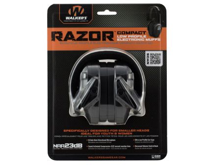 Walkers Game Ear Razor 23 dB Compact Electronic Earmuff, Black - GWPCRSEM