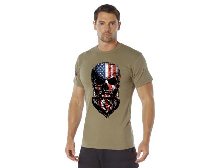Rothco Us Flag Bearded Skull T-Shirt - Coyote Brown, 2X-Large