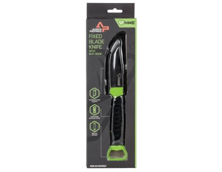 HME Skeleton Fixed Blade Knife, Gut Hook, Black/Green - HME-KN-SKFBGH