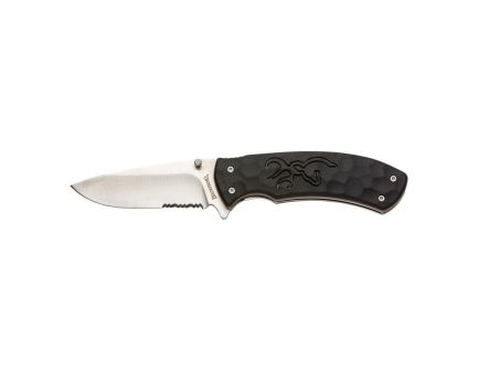 Browning Primal Small Folding Knife Partially Serrated Drop Point in Sleek Black - 3220428