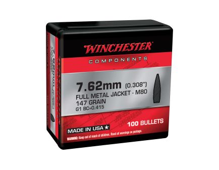 Winchester Ammunition 7.62x51mm NATO 147 gr Reloading Bullets  FMJ 100rds - WB762147NX