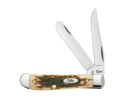 Case Trapper Pocket Folding Knife Amber Handle and Classic Clip, Spey Blades - 00013
