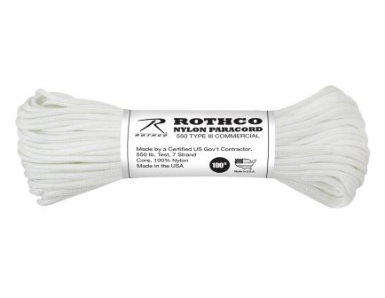 Rothco Nylon Paracord Type III 550 Lb - White, 100
