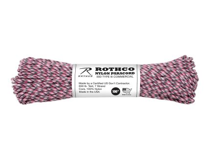 Rothco 550Lb Type III Nylon Camo Paracord - Pink Camo, 100
