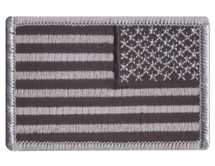 Rothco Iron On - Sew On Embroidered Us Flag Patch, Black - Silver, Orientation Reverse