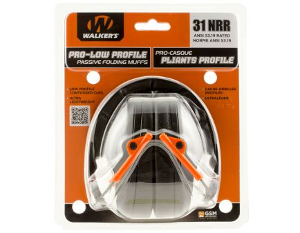 Walkers Game Ear 22 dB Pro Low Profile Over the Head Folding Muff, Orange/Black - GWPFPM1BKO