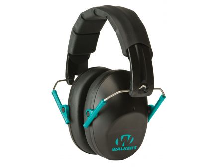 Walkers Game Ear 22 dB Pro Low Profile Over the Head Folding Muff, Teal/Black - GWPFPM1BKTL