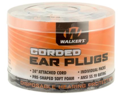 Walkers Game Ear 25 dB Corded Inside the Ear Plug, Orange, 50/pack - GWPCORDPLGBK