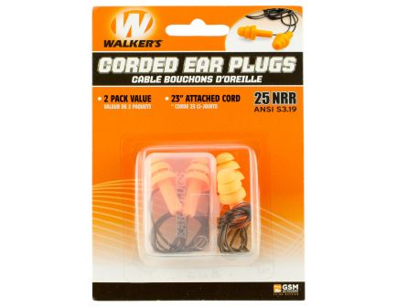Walkers Game Ear 25 dB Corded Ear Plug, Orange, 2/pack - GWPEPCORD2PK
