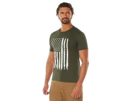 Rothco Distressed Us Flag Athletic Fit T-Shirt - Olive Drab, 3X-Large