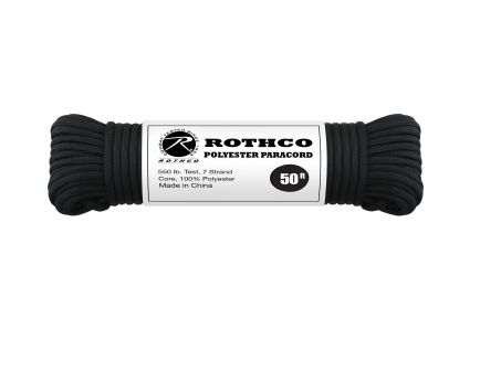 Rothco 550Lb Type III Polyester Paracord - Black, 50