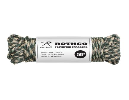 Rothco 550Lb Type III Polyester Paracord - Woodland Camo, 50