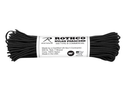 Rothco Nylon Paracord Type III 550 Lb - Black, 100