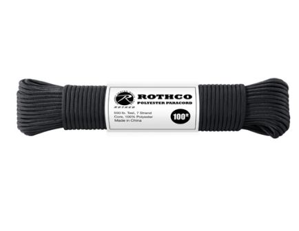 Rothco 550Lb Type III Polyester Paracord - Black, 100