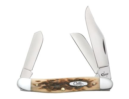 Case Stockman Medium Folding Knife Amber Handle and Versatile Clip, Sheepfoot, Spey Blades - 00128