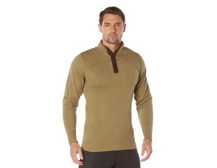 Rothco 3-Button Sweater With Suede Accents - Khaki, 2X-Large