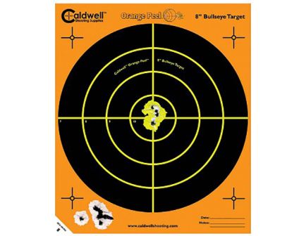 Caldwell Orange Peel 8" Flake Off Self-Adhesive Bullseye Shooting Target, Orange/Black, 10 Sheets/pack - 810894