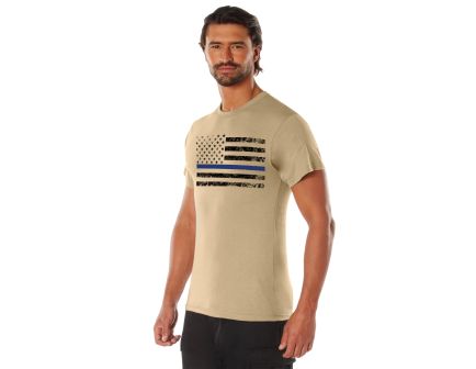 Rothco Thin Blue Line T-Shirt - Desert Sand W- Black Flag, 3X-Large