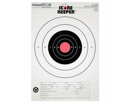 Champion Score Keeper Fluorescent Orange Bull 25-yard Slow Fire Pistol Target (Pack of 12) - 45723