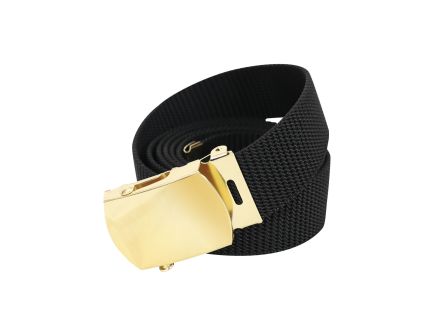Rothco Nylon Web Belt - Black Webbing, Gold, Waist Size 54