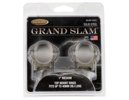 Weaver Grand Slam 1 inch X-High Steel Top Mount Modern Tactical Style Scope Ring, Silver - 49323