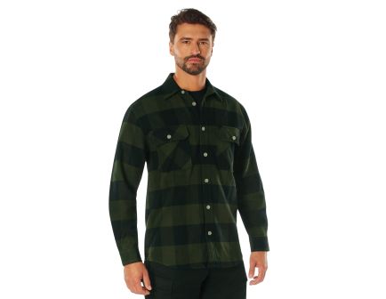Rothco Extra Heavyweight Buffalo Plaid Flannel Shirt - Olive Drab Plaid, Small