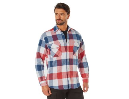 Rothco Extra Heavyweight Buffalo Plaid Flannel Shirt - Red - White - Blue Plaid, 3X-Large
