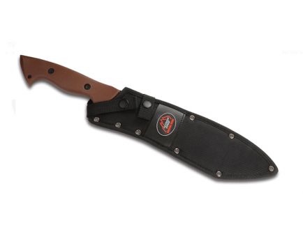 Outdoor Edge Saberback Bowie Survival Knife, Black w/ Brown Handle - SBB-20C