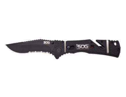 SOG Trident Elite Partially Serrated Clip Point, Black TiNi- TF106-CP