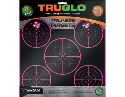 TruGlo Tru See 12" x 12" Splatter Self-Adhesive Silhouette 5-Bullseye Target, Pink/Black, 6/pack - TG11P6