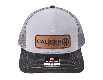 Caliber Coffee Richardson Hat w/ Leather Rectangle Logo, Black/Grey
