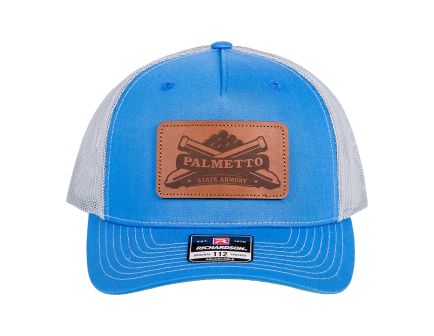 PSA Leather Patch Richardson 5 Panel Trucker Hat, Carolina Blue