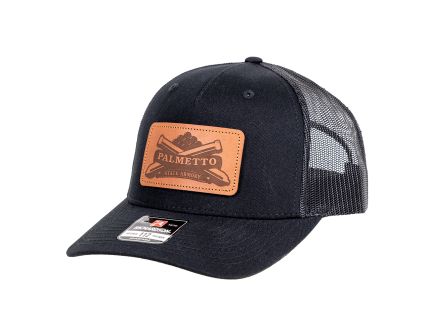 PSA Leather Patch Richardson 5 Panel Trucker Hat, Black