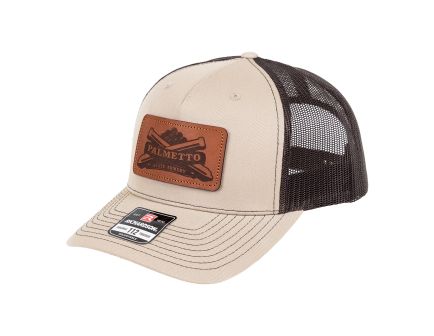 PSA Leather Patch Richardson 5 Panel Trucker Hat, Khaki/Coffee