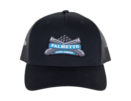 PSA PVC Logo 5 Panel Trucker Hat, Black