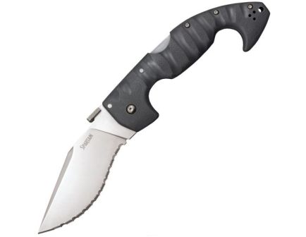 Cold Steel Spartan Serrated Folding Knife Clip Point Black - Strong Clip Point Ergonomic Handle, Reliable Tactical Folder - CS-21SS