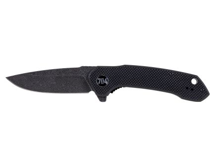 704 Gear Midnight Scout EDC 3.35" Damascus Drop Point Folding Pocket Knife, Black