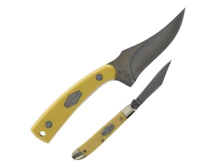 Old Timer Sharpfinger Fixed Blade Clip Point Knife w/ Folding Pocket Knife Combo, Yellow - 1259508