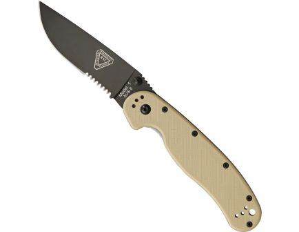 Ontario Knife Company RAT I Serrated Folding Knife, Desert Tan/Black