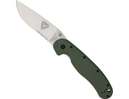 Ontario Knife Company RAT I Serrated Folding Knife, OD Green/Satin