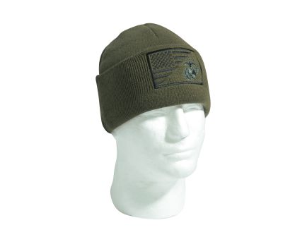 Rothco Usmc Eagle, Globe And Anchor - Us Flag Deluxe Fine Knit Watch Cap, Olive Drab