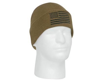 Rothco Us Flag Embroidered Fine Knit Watch Cap - Coyote Brown