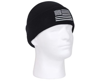 Rothco Us Flag Embroidered Fine Knit Watch Cap - Black - White