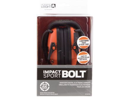 Howard Leight Impact Sport Bolt 22 dB Sound Amplification Over the Head Electronic Earmuff, Orange/Black - R02231