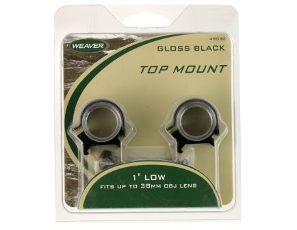 Weaver 1" Low Steel Strap Aluminum Saddle Detachable Top Mount 2-Piece Scope Ring, Glossy Black - 49030
