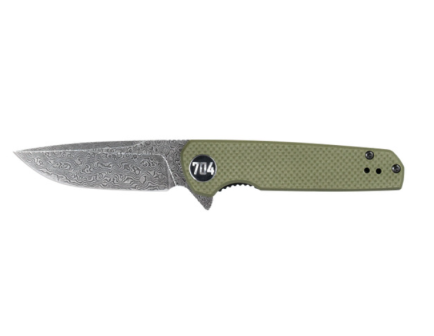 704 Gear Blitz EDC  Compact 2.98" Folding Pocket Knife, Olive Drab Green w/ Damascus Steel