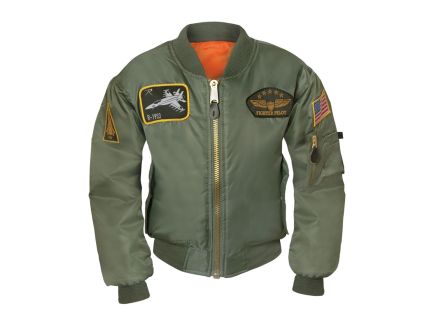 Rothco Kids Flight Jacket With Patches - Sage Green, X-Small